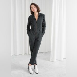 & Other Stories Black Utility Workwear Boilersuit Jumpsuit size 4 chic 90s